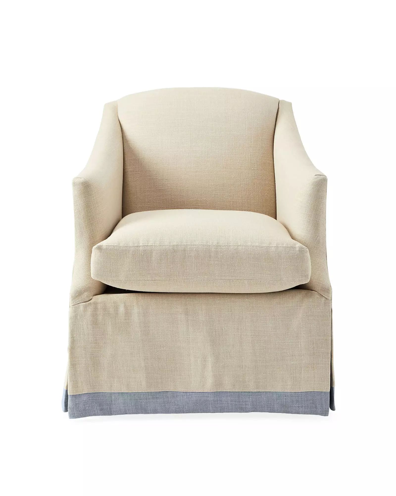 Hinsdale Swivel Chair in Washed Linen Chalk with Washed Linen Coastal Blue Border | Serena and Lily