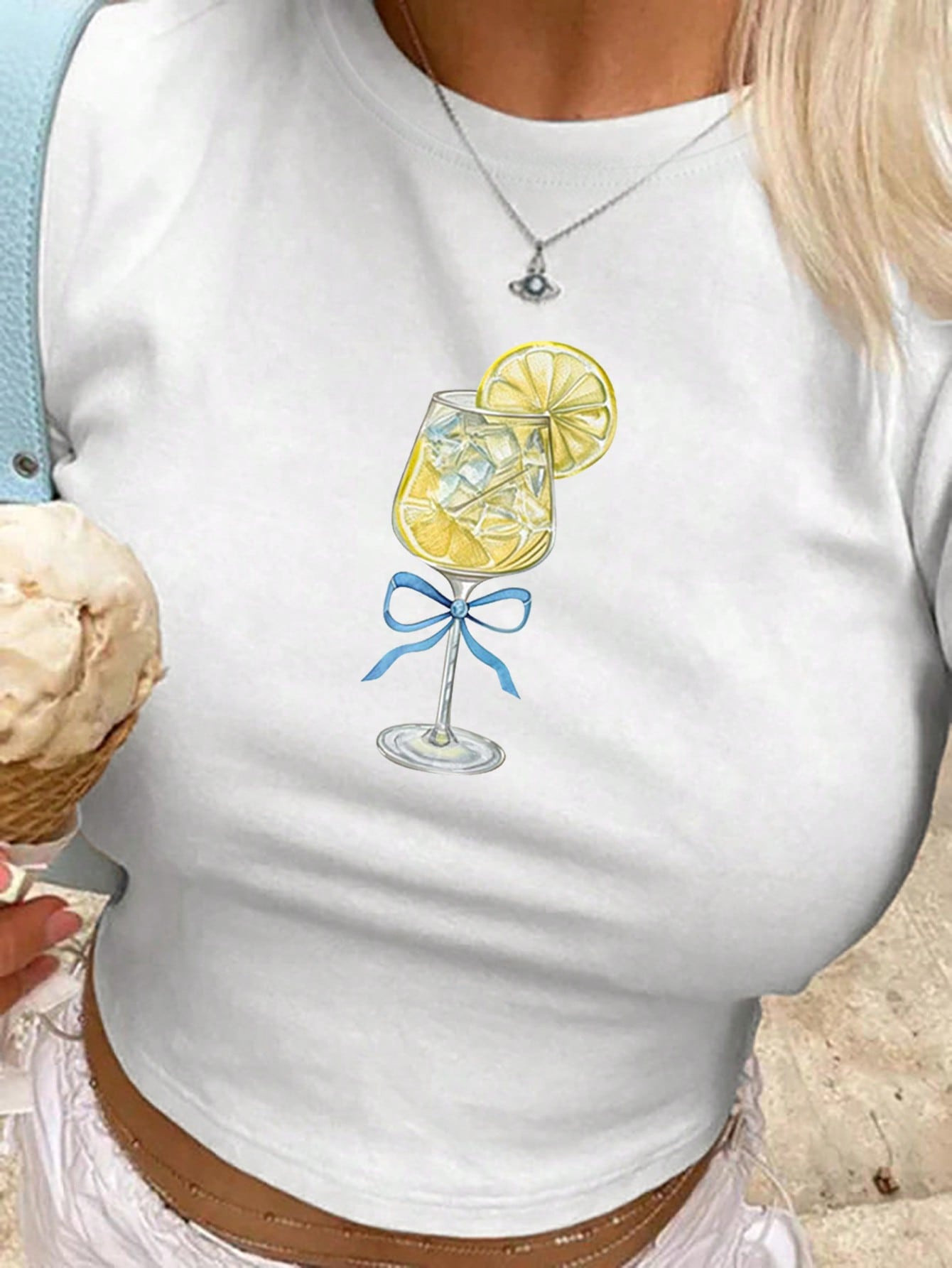 SHEIN EZwear Women Lemon Print Round Neck Short Sleeve Casual T-Shirt For Summer | SHEIN