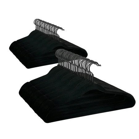 Better Homes & Gardens Velvet Clothing Hangers, 100 Pack, Black, Non-Slip, Space Saving | Walmart (US)