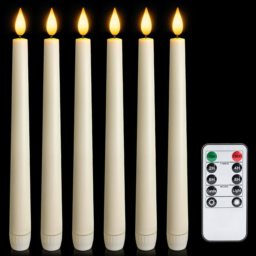 6 Pcs Flameless Taper Candles with Remote, Timer, Plastic Battery Operated Window Candles, 9.6 In... | Amazon (US)