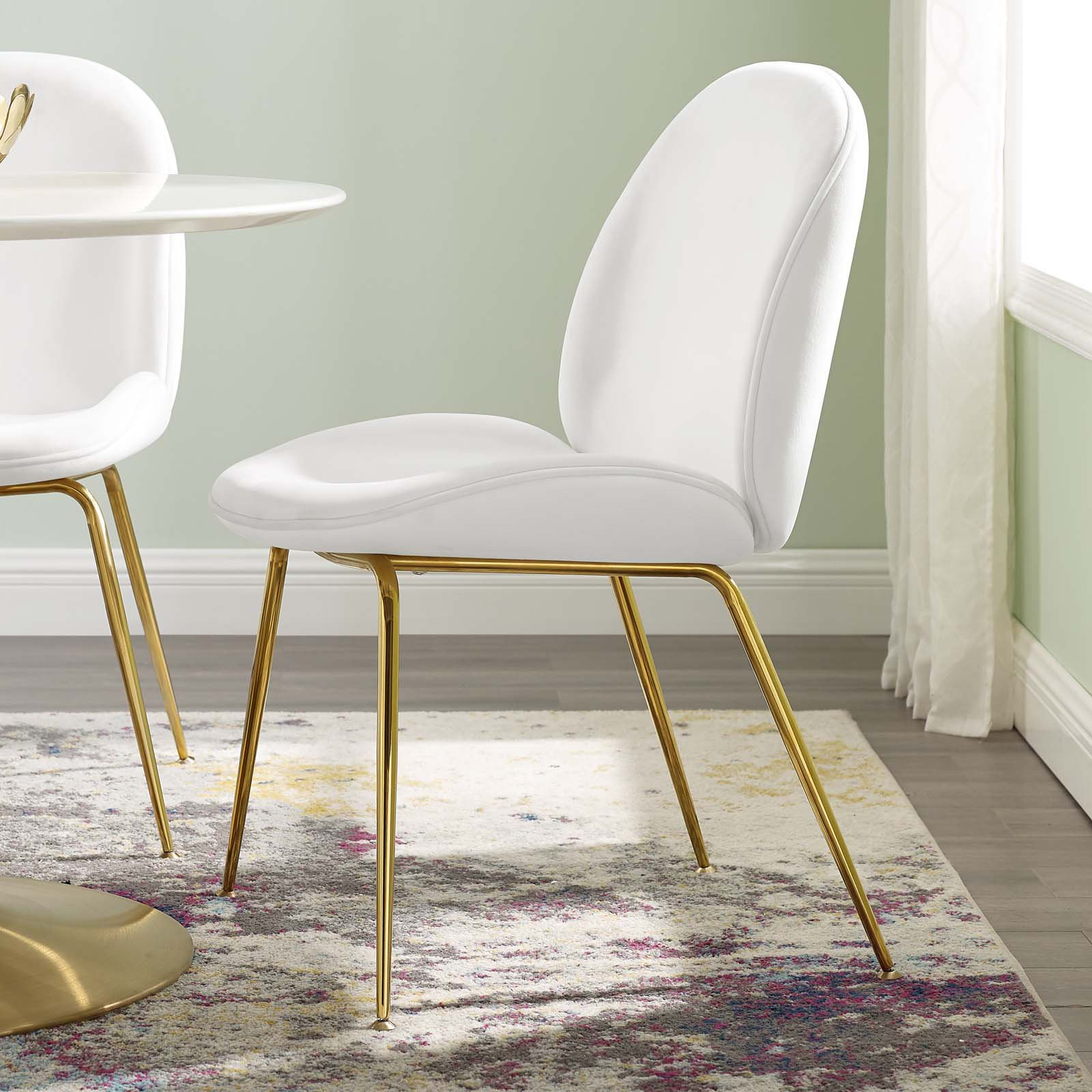 Scoop Gold Stainless Steel Leg Performance Velvet Dining Chair in White | Walmart (US)