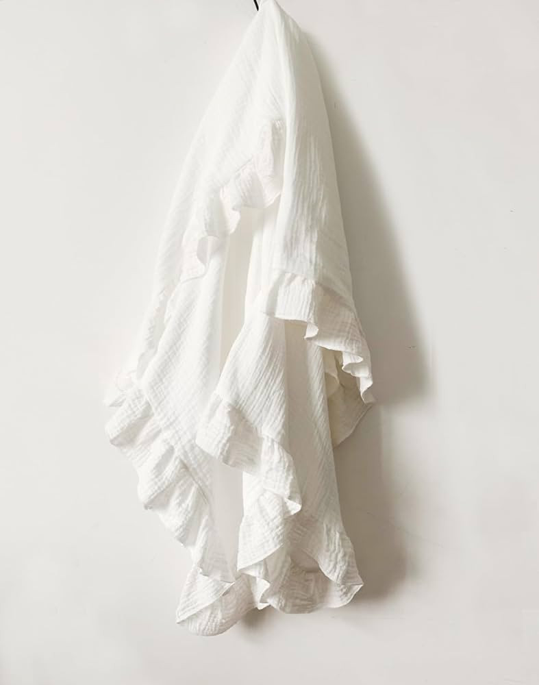 Cotton Muslin Baby Blanket for Girls | Soft, Breathable Muslin Baby Blanket with Ruffle Edge 35x3... | Amazon (US)