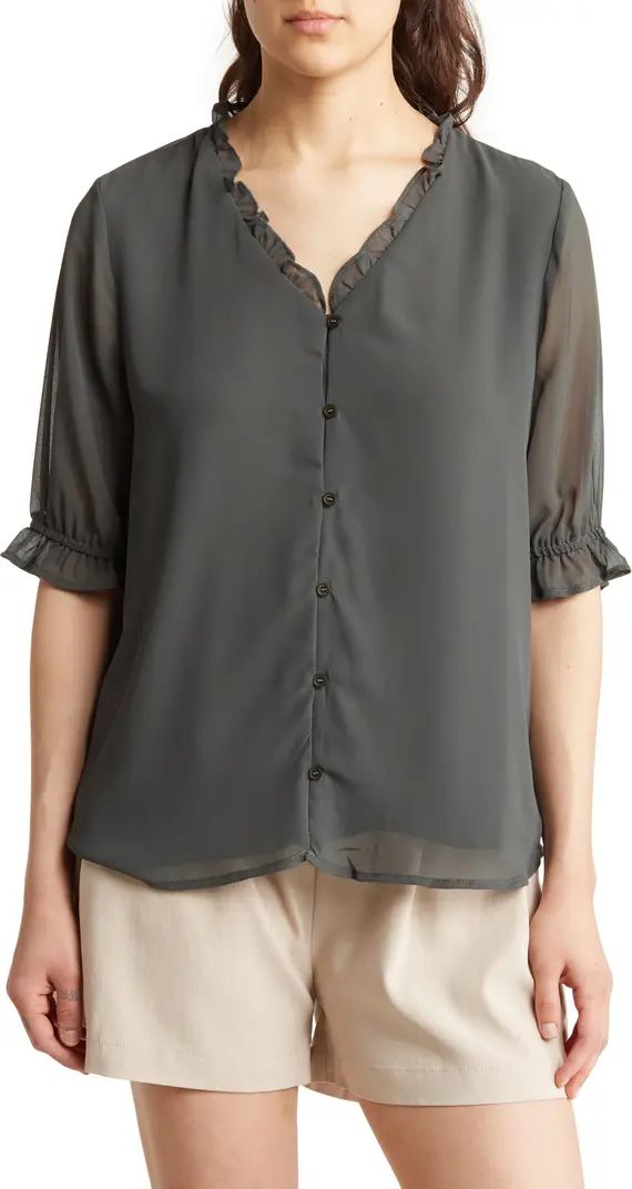 Ruffle Short Sleeve Button-Up Blouse | Nordstrom Rack
