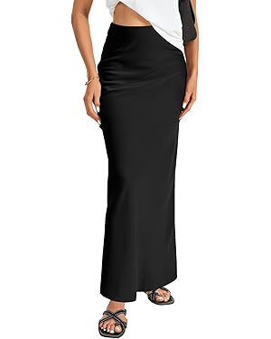 Vrtige Women's Elegant Satin Silky High Waist Zipper Flowy A Line Maxi Long Skirt | Amazon (US)