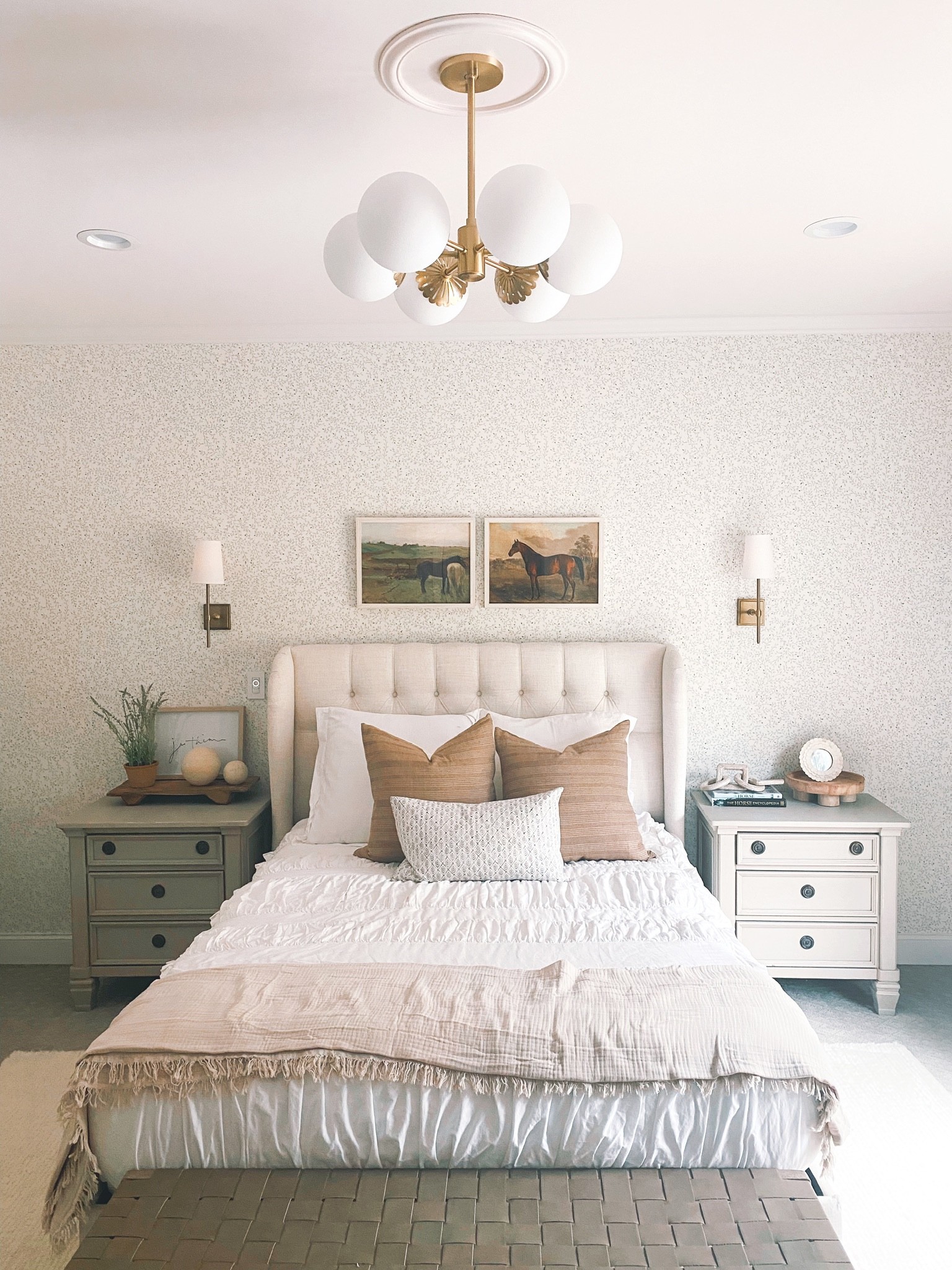 Girls bedroom, upholstered bed, brass sconces, floral wallpaper, modern classic girls room #wallpaper #girlsbedroom #bedroominspo #girlsroomdecor

#LTKhome #LTKstyletip #LTKfamily