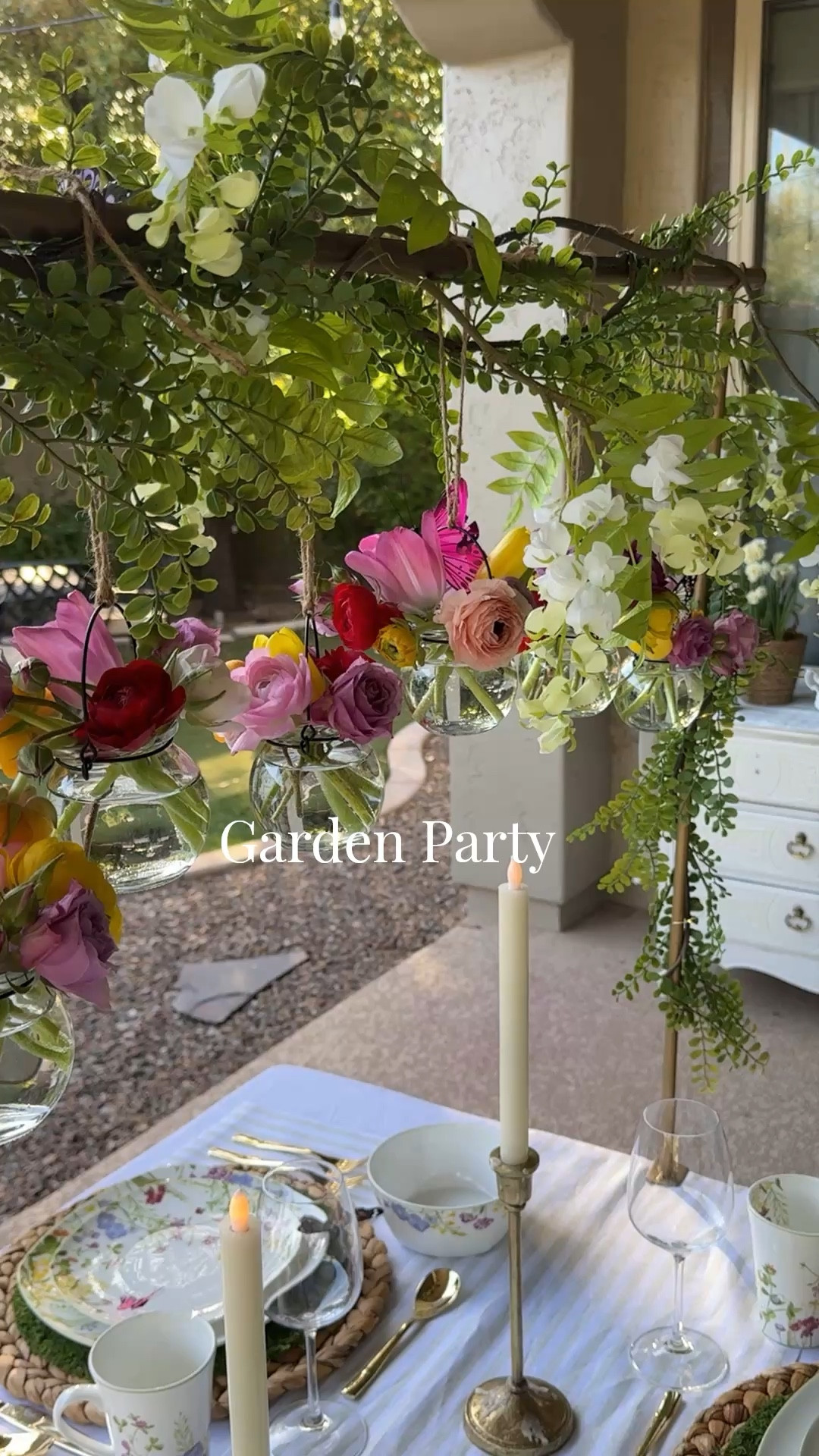 Created a garden party using my favorite table accessory: the table rod! 

Spring tablescape, spring table, garden party, tea party, table setting, table rod, hanging jars, 

#LTKSeasonal #LTKHome