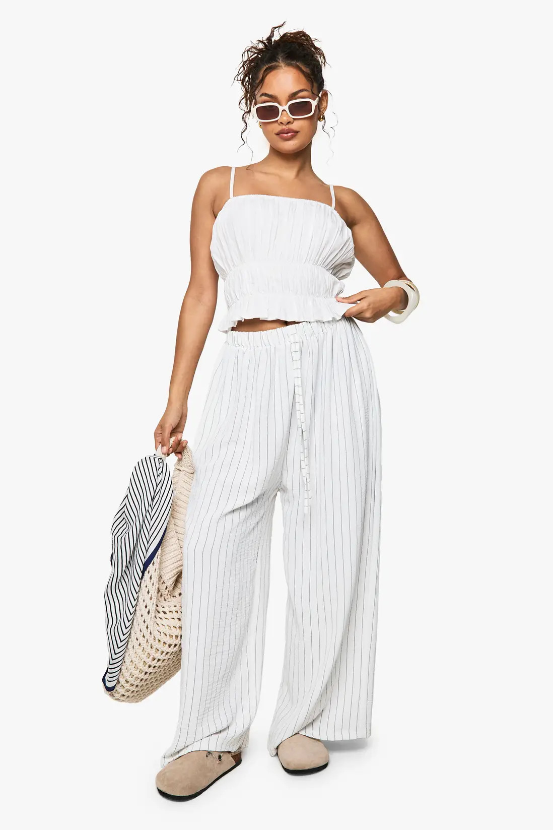 Striped Linen Wide Leg trouser | Boohoo.com (UK & IE)