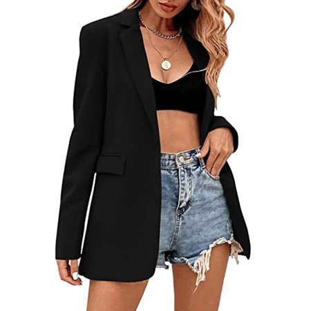 WJHWSX Black Blazer Women Fashion Point Regular Long Sleeve Winter Jacket Winter Coat Black | Walmart (US)