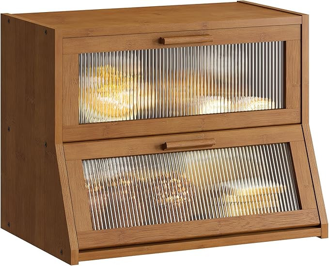 GHWIE Double Layer Bamboo Bread Box for Kitchen Counter,Large Capacity Bread Storage Bin,Bread Co... | Amazon (US)