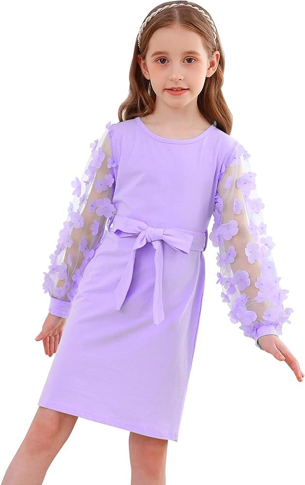 ALISISTER Girls Puff Dress Formal Mesh Sheer Long Sleeve Dresses 7-14 Years | Amazon (US)