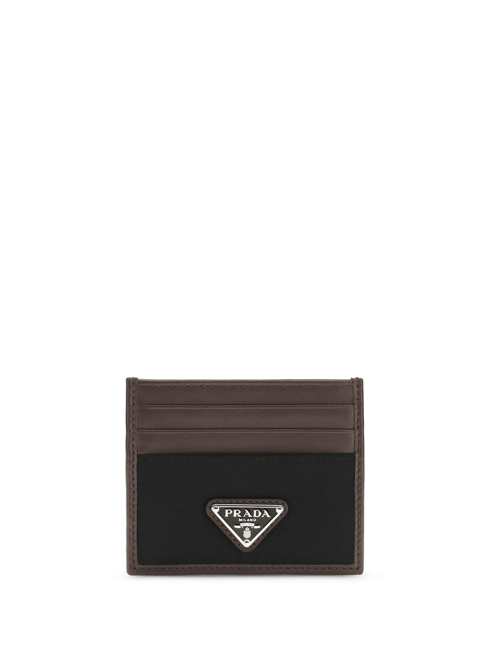 Prada Leather And Fabric Card Holder | Italist.com US
