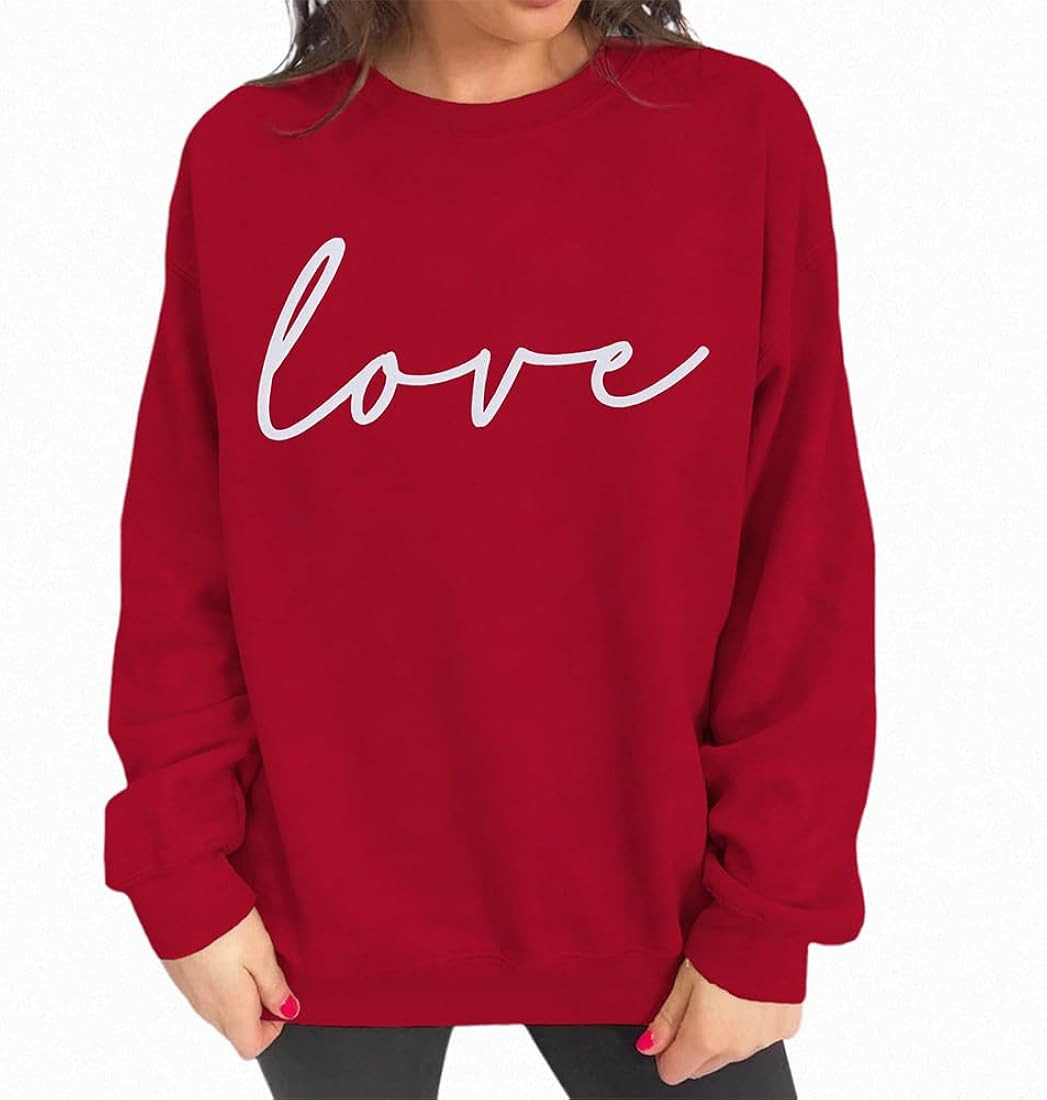 Ritatte Women Valentine's Day Sweatshirts Funny Love Letter Print Long Sleeve Shirts Crewneck Cas... | Amazon (US)