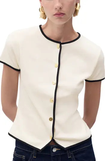 MANGO Contrast Trim Short Sleeve Cotton Cardigan | Nordstrom | Nordstrom