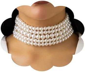 Wiwpar 5 Layers Strand Round Imitation Pearl Choker Necklace Vintage Multi Strands Necklace Colla... | Amazon (US)