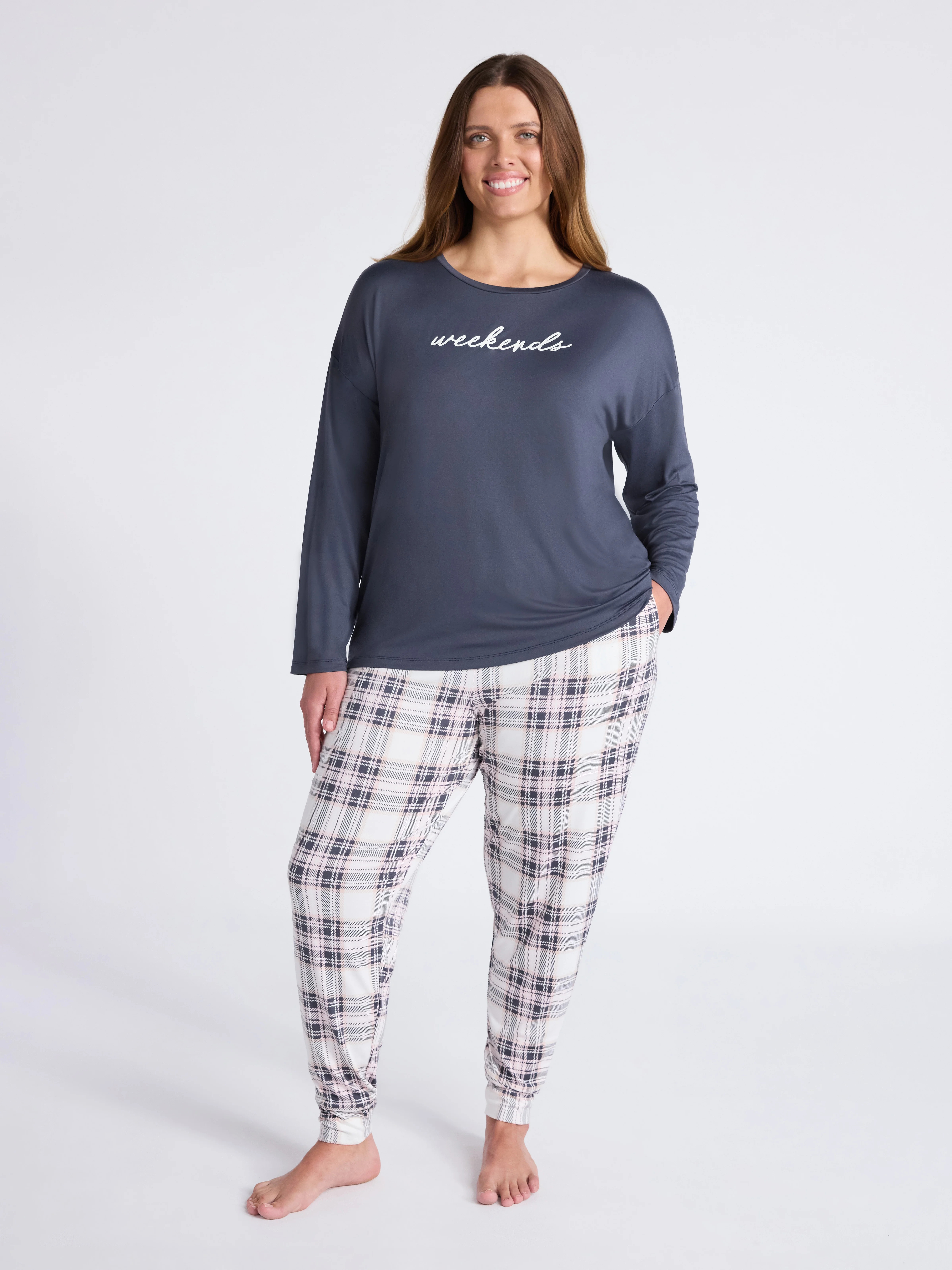 Joyspun Women's Dreamy Soft Collection Long Sleeve Sleep Top and Joggers Pajamas Set, 2-Piece, Si... | Walmart (US)