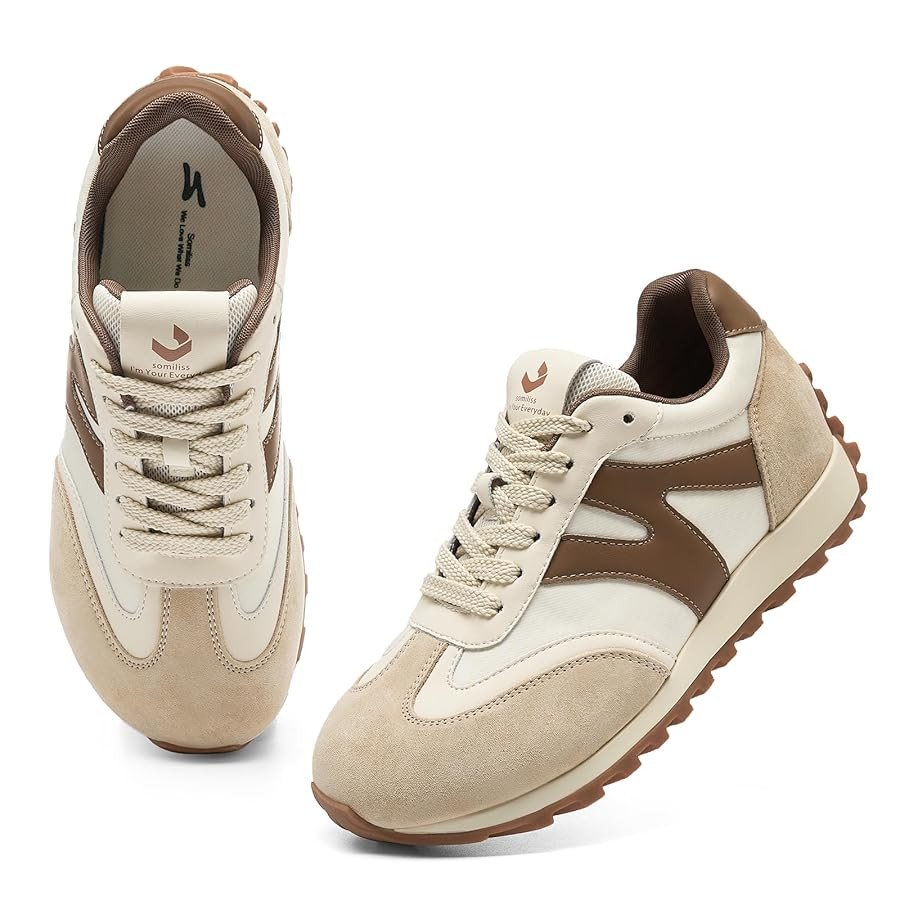 somiliss Wide Toe Sneakers for Women Breathable Fabric Leather Suede Upper Non-Slip PU TPR Outsol... | Amazon (US)