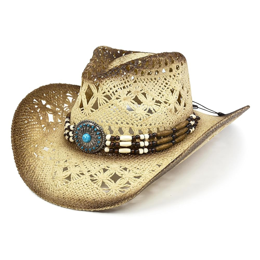 Cowgirl Hats for Women Straw Cowboy Hat Western Beach Sun Hat with Shapeable Brim for Coastal Cow... | Amazon (US)