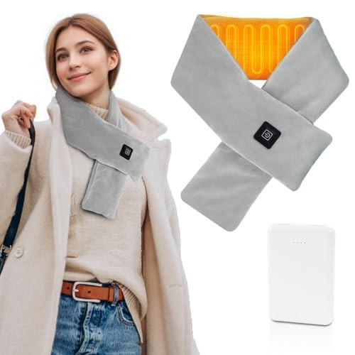 Girasol Heated Neck Wrap Heated Scarf for Neck Pain Relief, Neck Heating Pad with 5000mAh Power Bank, Cordless Thermal Neck Brace Electric Heated Neck Warmer with 3 Heating Levels (Light Grey) | Amazon (US)