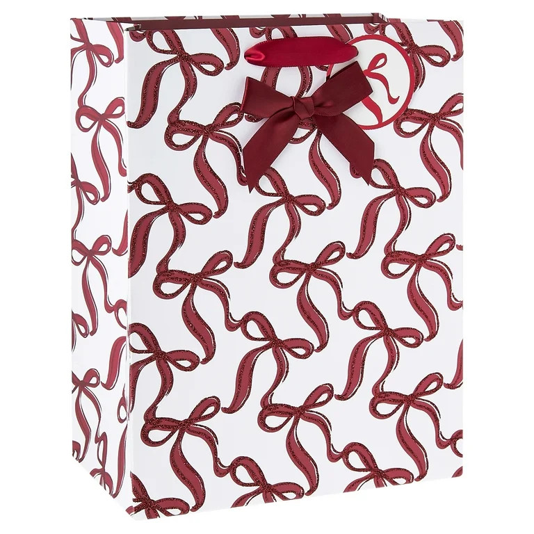 Medium Red and White Bows Christmas Paper Gift Bag, 7.5" x 10", by My Texas House | Walmart (US)