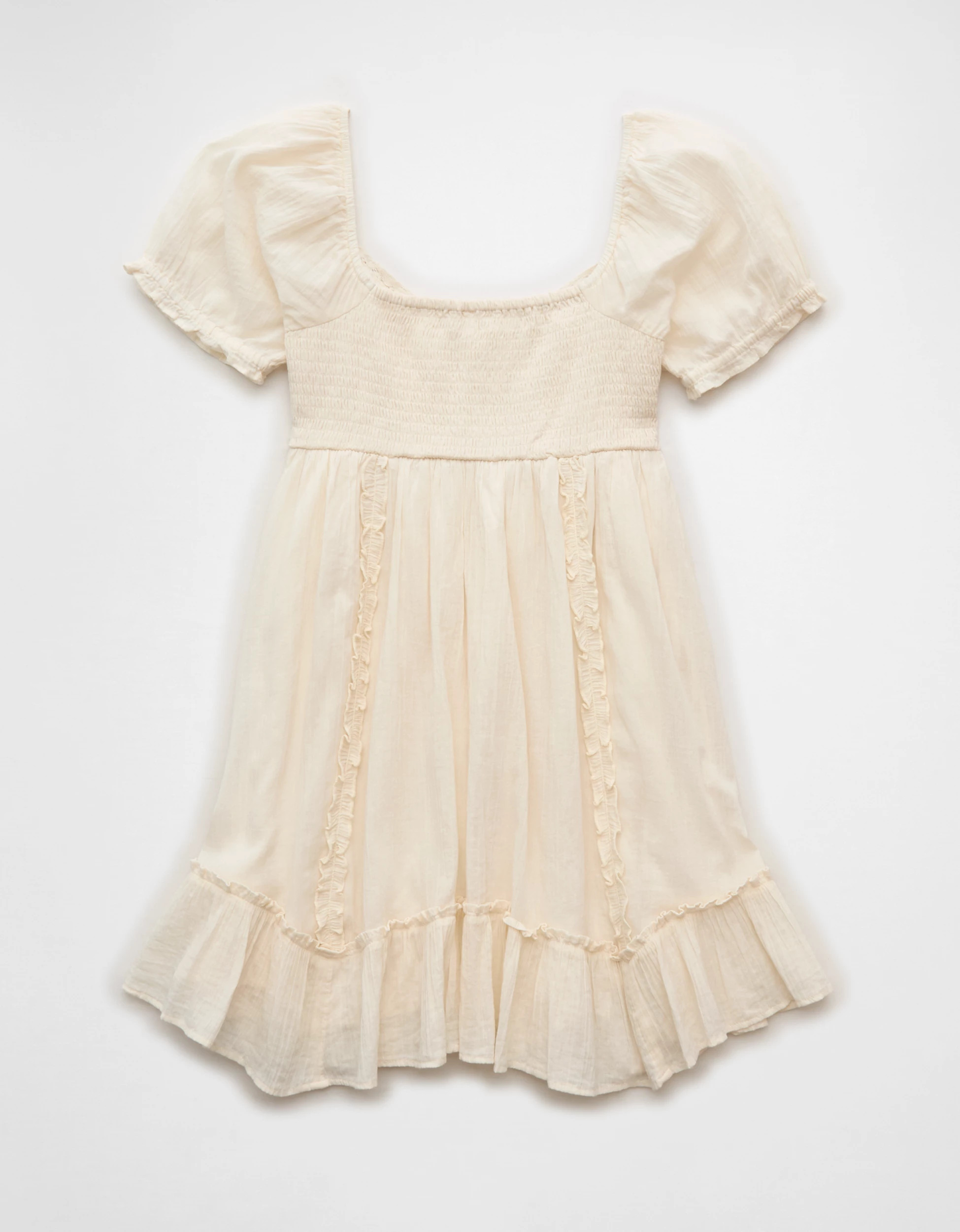 AE Babydoll Puff-Sleeve Embroidered Mini Dress | American Eagle Outfitters (US & CA)