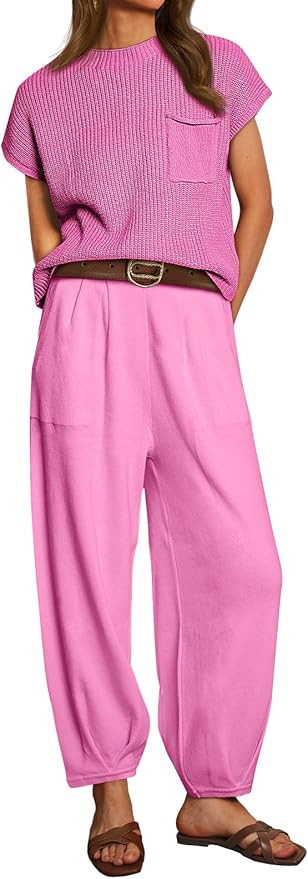 LILLUSORY 2 Piece Outfits For Women Trendy Lounge Sets Cozy Knit Sweater Short Sleeve Fashion Lou... | Amazon (US)