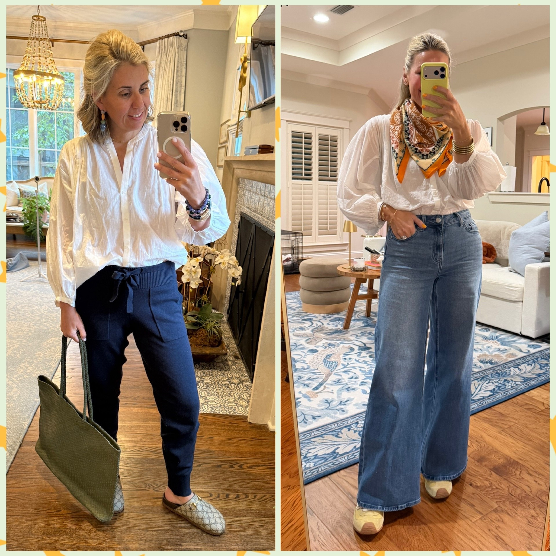 Twinning with @bobbiwiththeeye! We are both wearing the adorable Puff Sleeve Blouse from Target. It’s the cutest white blouse at a fabulous price. ￼I’m wearing an xs in blouse & joggers & 38 in the slides. 

#LTKgrwm #LTKdayinmylife #LTKootd