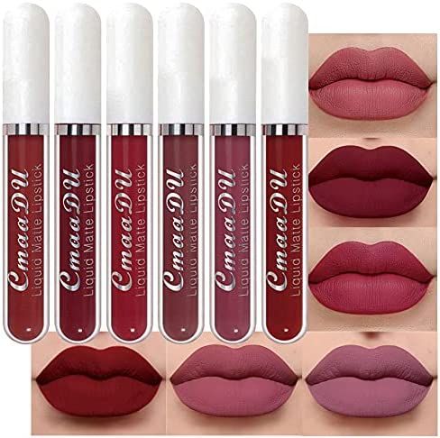 CmaaDu 6Pcs Matte Liquid Lipstick Lipgloss Lip Gloss Stain Makeup Set for Women, Deep Dark Red Or... | Amazon (US)