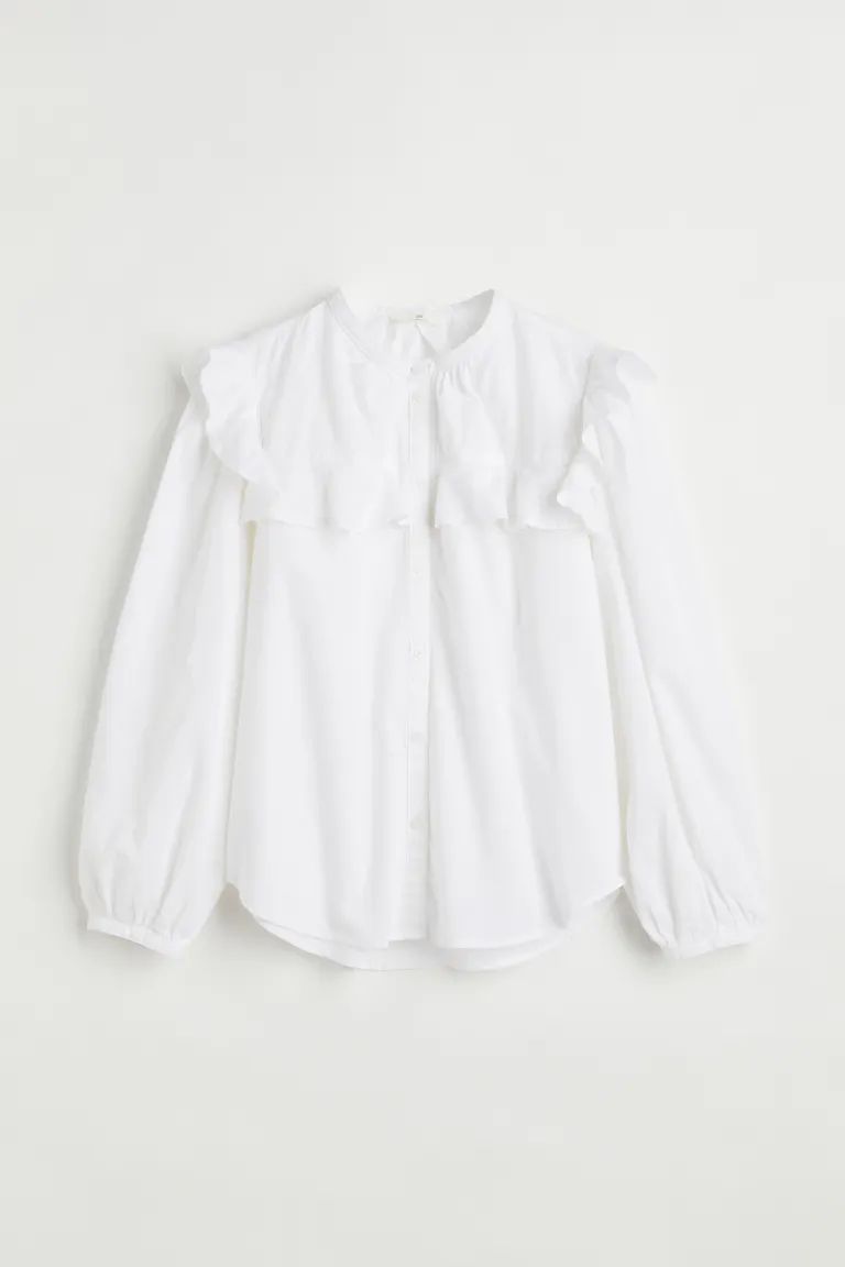 Ruffle-trimmed Linen-blend Blouse | H&M (US + CA)