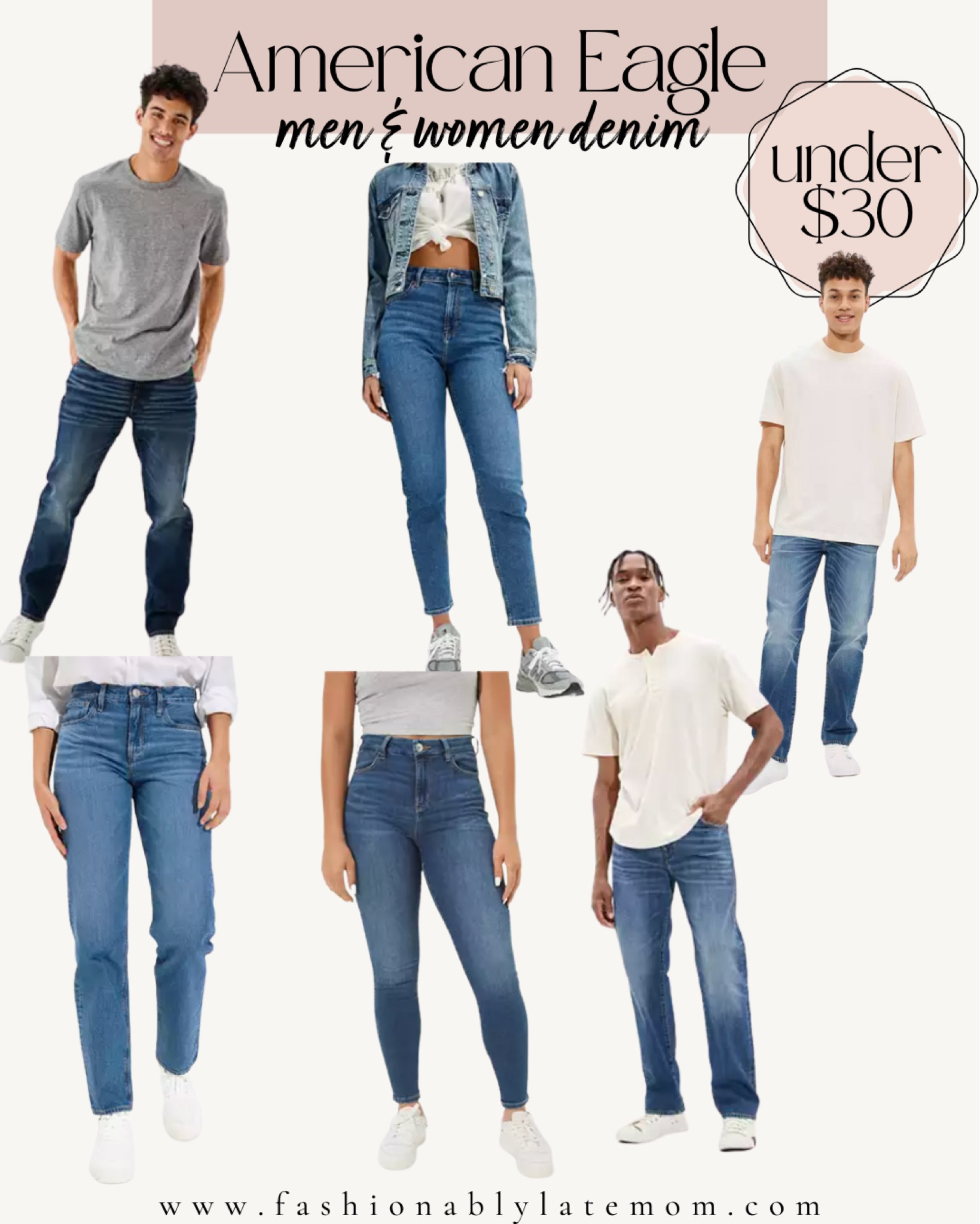 Men and Women jeans under $30!
Straight leg jeans
Mom jeans
Skinny jeans
Jeggings
Mens jeans
Denim
American eagle 
