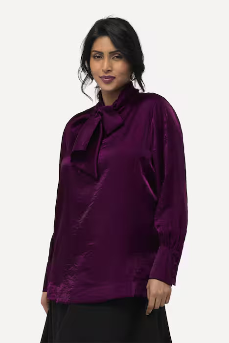 Ruffled Necktie Long Sleeve Blouse | Ulla Popken - US