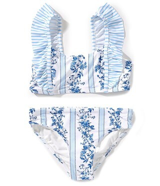 Little Girls Ruffle Sleeve Printed Floral Two Piece Swimsuit | Dillard's