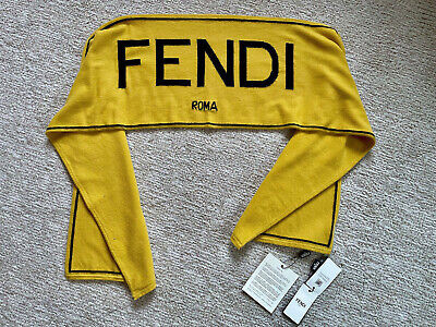 Fendi Roma knitted wool cashmere Yellow Black Logo Scarf winter womens mens NWT   | eBay | eBay US
