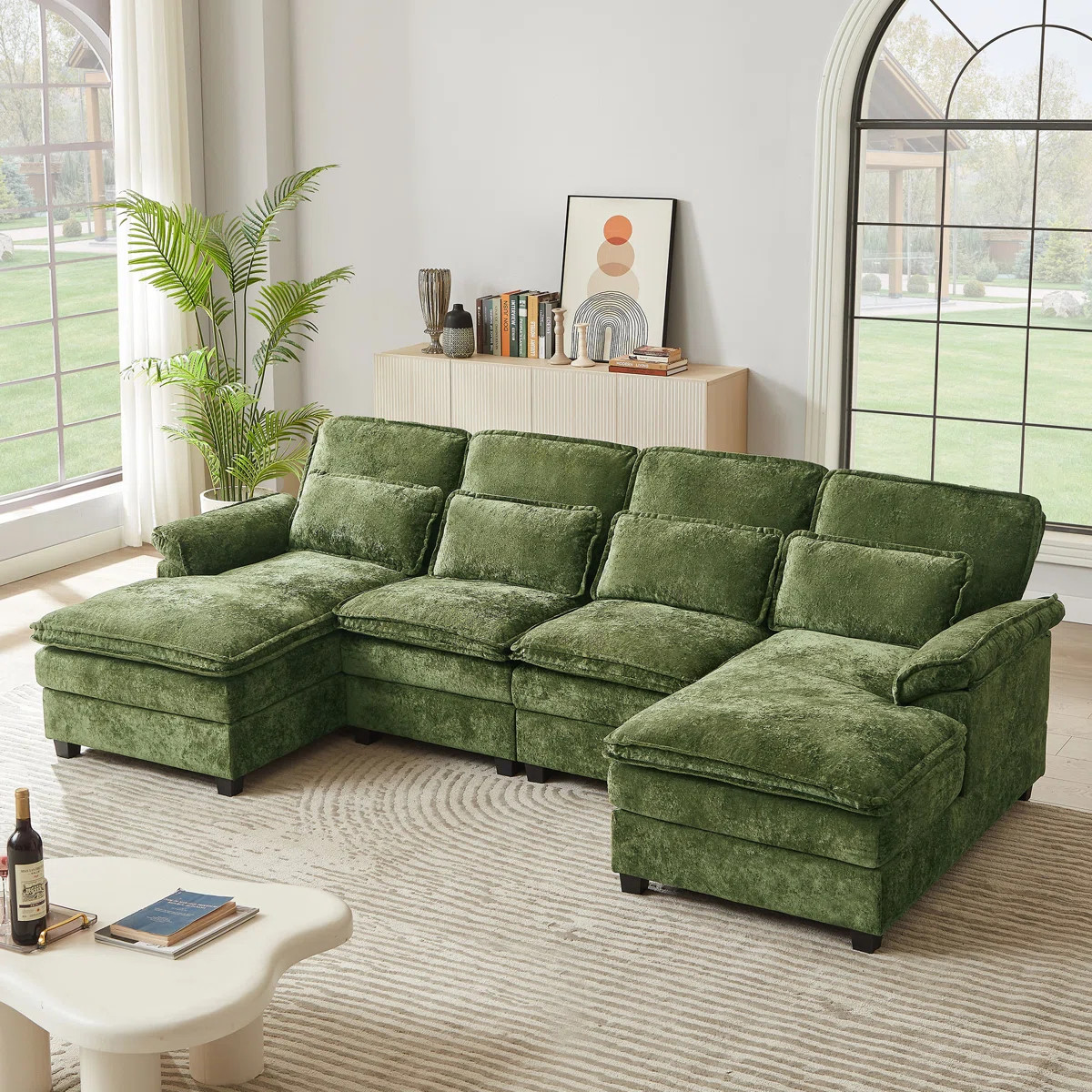Chinelle Fabric U Shaped Double Layer Soft Sofa with Toss Pillows | Wayfair North America