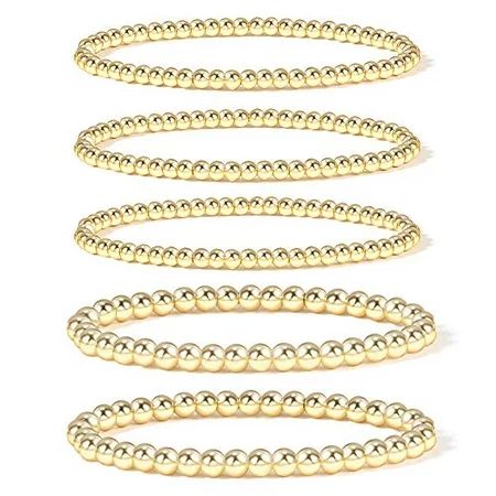 Gold Bead Bracelet for Women 14K Gold Plated Bead Ball Bracelet Stretchable Elastic Bracelet (Style- | Walmart (US)