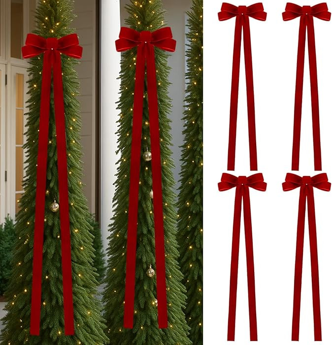Civaner 4 Pcs Burgundy Red Extra Large Christmas Velvet Tree Bow 47.2 x 11.8 Inch Vintage Giant W... | Amazon (US)