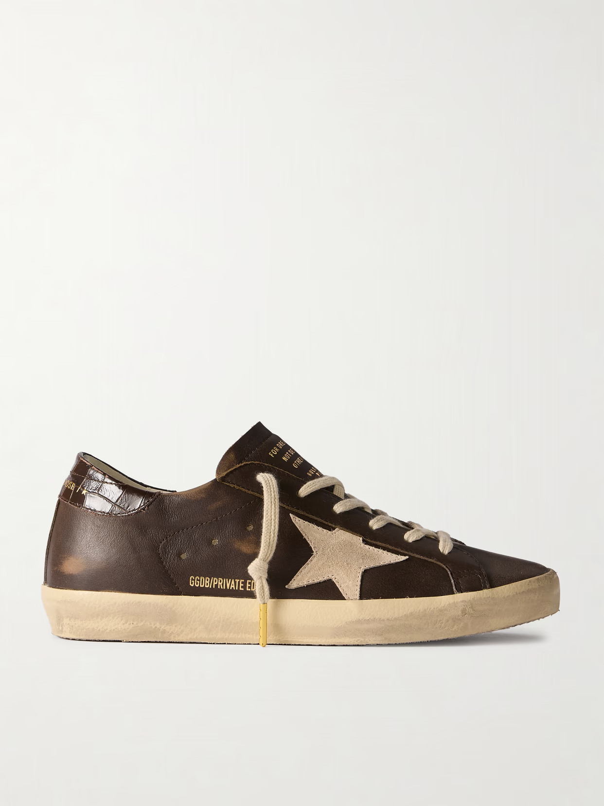 Golden Goose - Super-star Distressed Suede-trimmed Leather Sneakers - Brown | NET-A-PORTER (US)