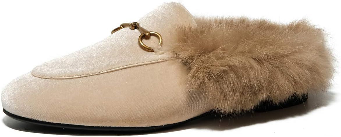 Arqa Fur Mules for Women Chain Leather Low Heel Mule Fluffy Comfort Loafers Casual Slip-on Flat S... | Amazon (US)