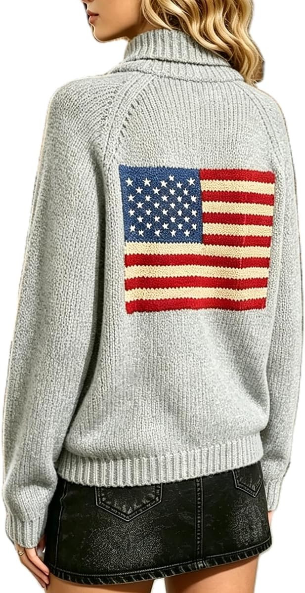 Mxiqqpltky American Flag Cardigan Sweaters for Women Y2K Striped Star Long Sleeve Button Down 4th... | Amazon (US)