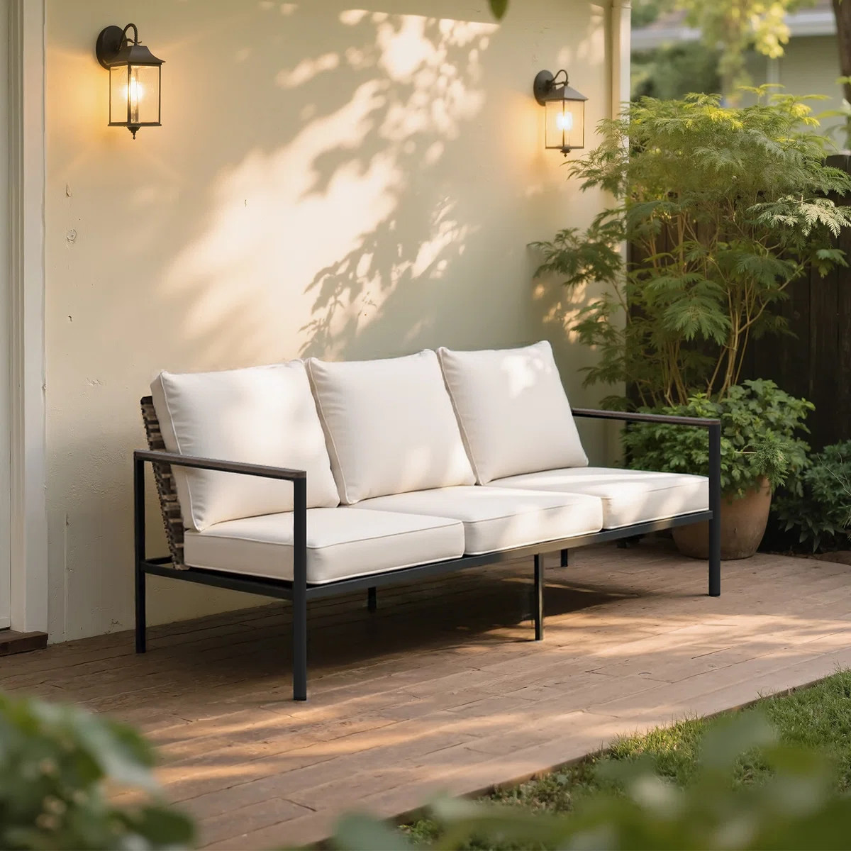 72in Outdoor Aluminum Outdoor 3-seat Sofa with PE Wicker Backrest & Thick Cushion for Patio, Deck... | Wayfair North America