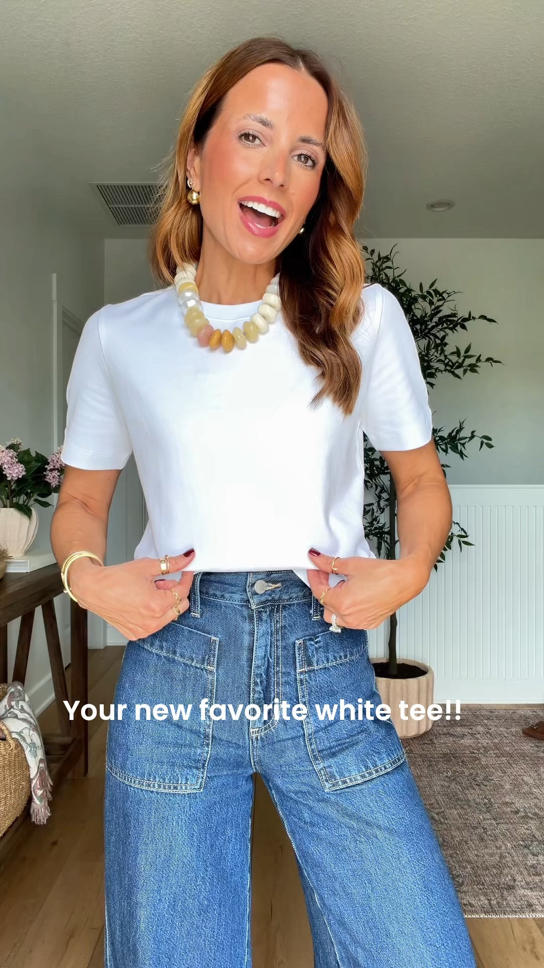 Expensive stuff that’s unfortunately 1000% worth it! Aritzia White tee in 2XS. Elevated casual. Casual outfit. Everyday outfit. Fall outfit. Mom outfit. Fall style. Wide leg jeans in 00.