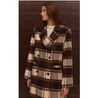 Brown Checked Structured Double Breasted Wool Look Maxi Coat | PrettyLittleThing UK
