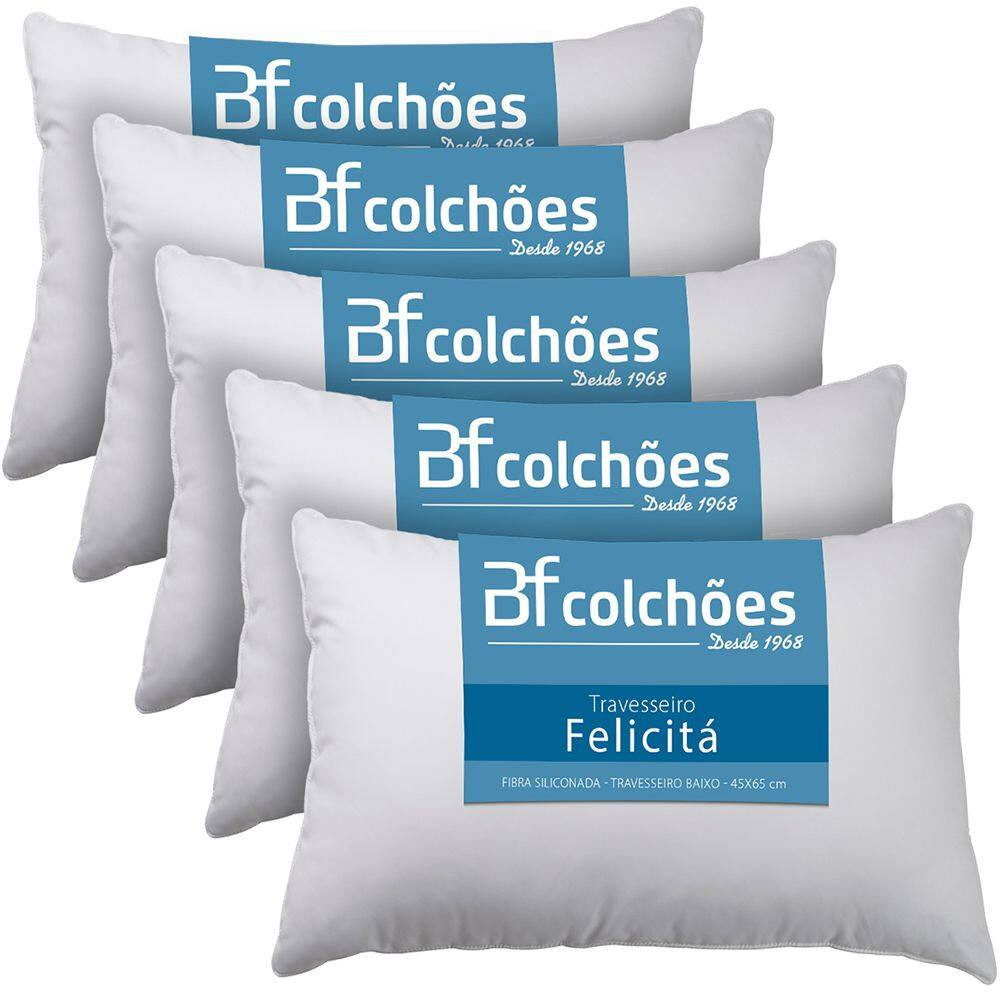 Kit 5 Travesseiro Fibra Siliconada Antialérgico Macio 45x65 - BF Colchões | Casas Bahia (BR)