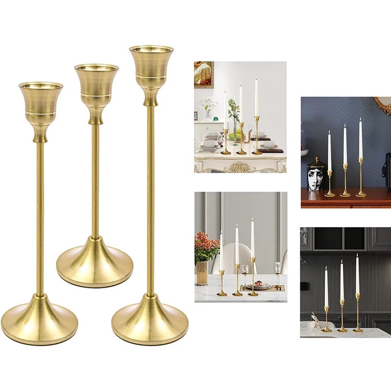 Aohuada Gold Taper Candle Holders in Bulk, 5 Sets(15 Pcs) Brass Metal Taper Candle Holders, Elega... | Walmart (US)
