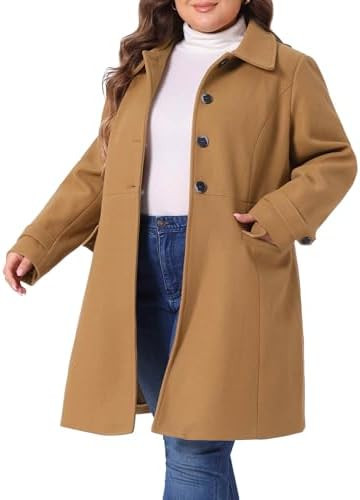 Agnes Orinda Plus Size Winter Coats for Women Peacoat Classic Single Breasted Trench Coat with Po... | Amazon (US)