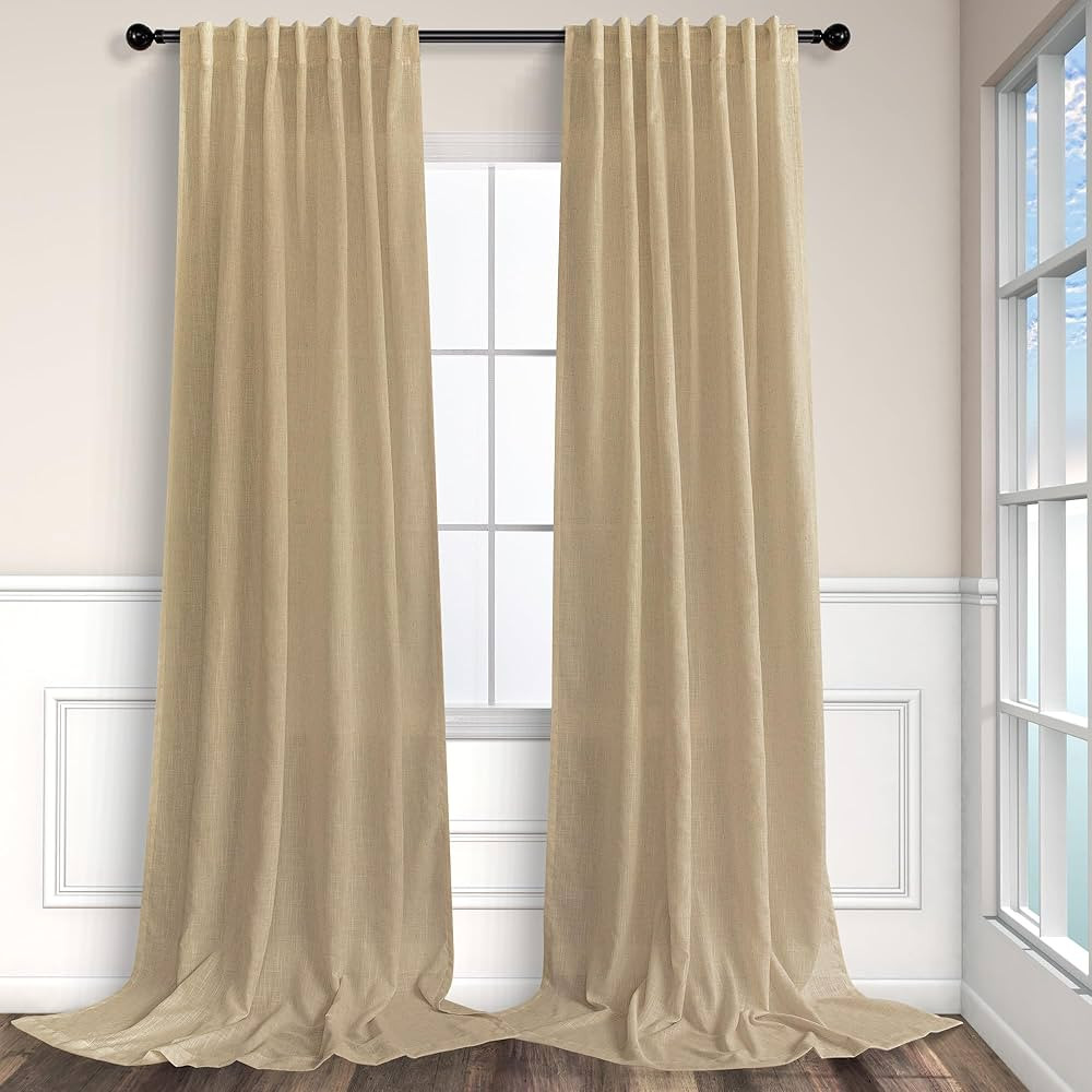 Burlap Color Curtains 84 Inch Length for Living Room 2 Panels Back Tab Pocket Primitive Drapes Fl... | Amazon (US)