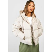 Womens Hooded Padded Puffer Jacket - Beige - 10, Beige | Boohoo.com (UK & IE)