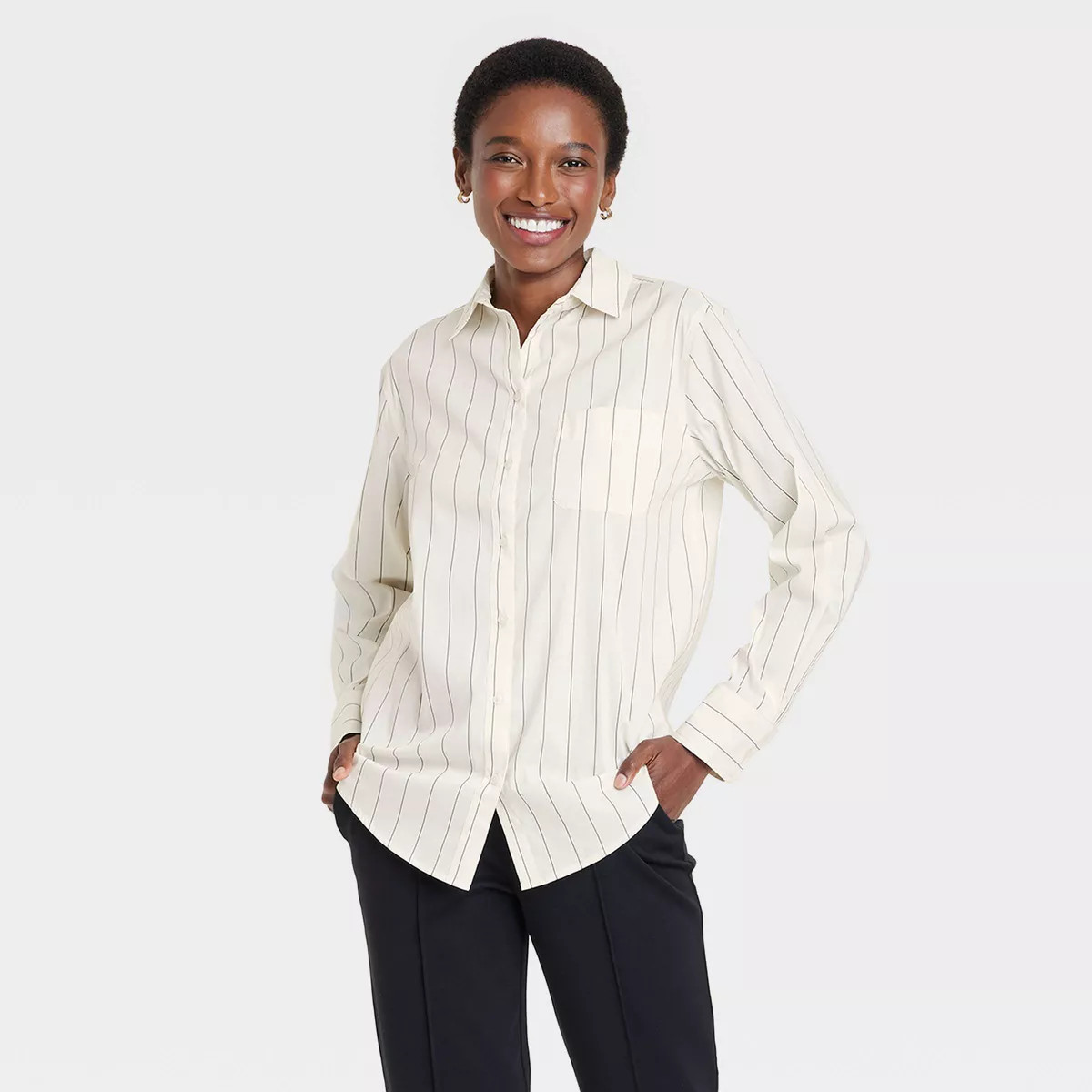 Women's Slim Fit Boyfriend Tailored Long Sleeve Button-Down Shirt - A New Day™ | Target
