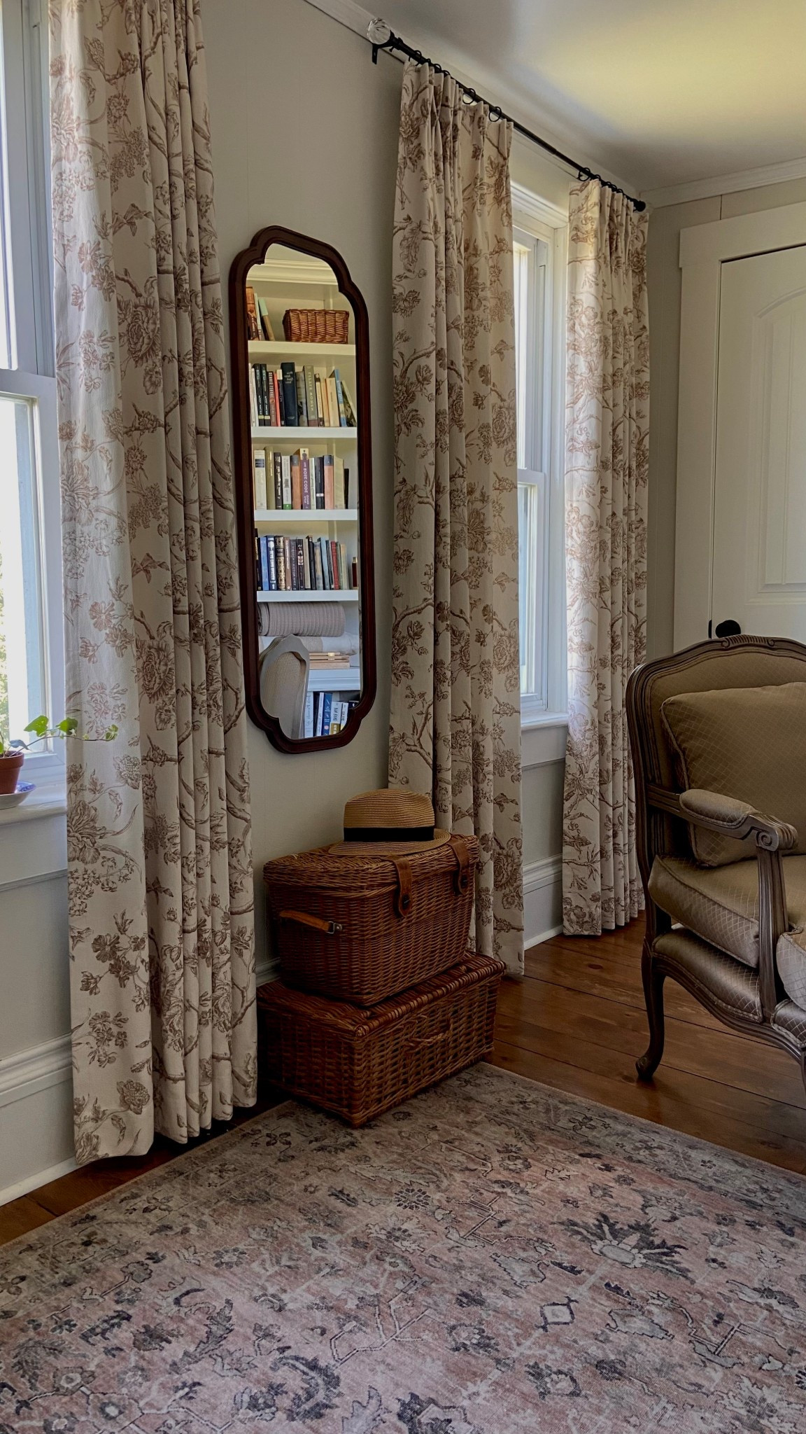 Forever adding new layers to this sweet bedroom. Love how this beautiful mirror looks like an antique paired with these vintage picnic baskets.🧺 

#LTKFamily #LTKHome