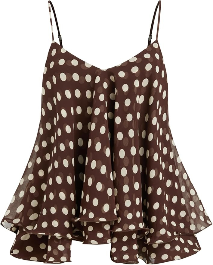 CIDER Y2k Shirt Ruffle Hem Knotted Mesh Cami Top Sleeveless Layered Babydoll Spaghetti Strap Tank... | Amazon (US)