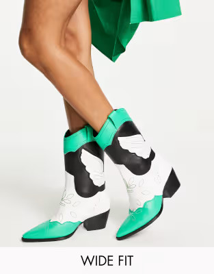 Public Desire Wide Fit Howdy western boots in green mix | ASOS (Global)